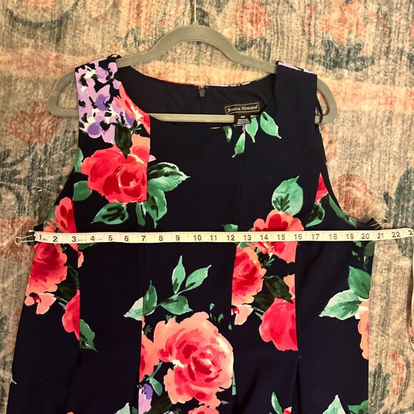 Jessica Howard Navy Floral Sleeveless Boat Neck Pleated Fit & Flare Dress 16W - Picture 4 of 6